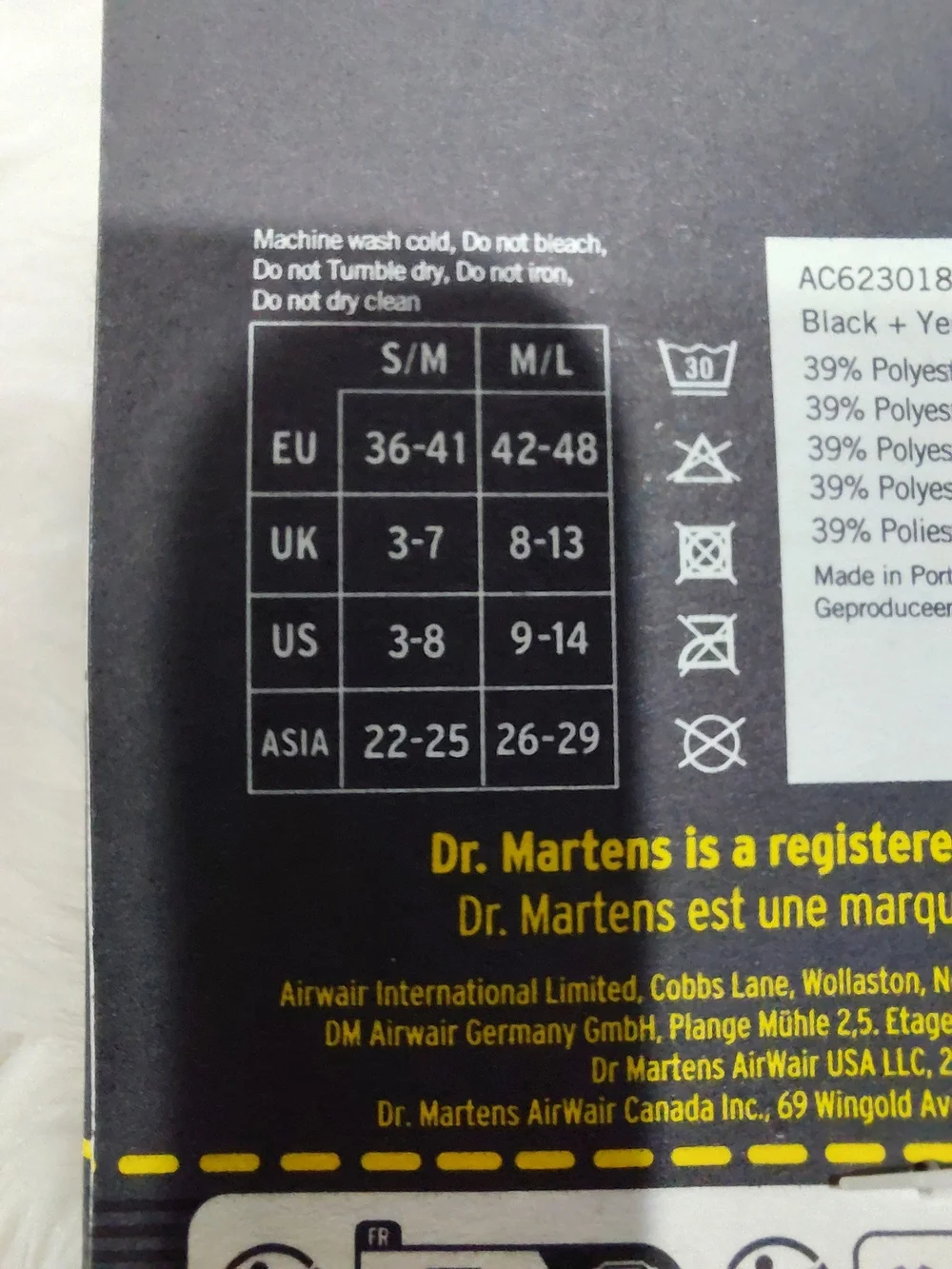 New Dr. Martens Black Crew Socks with Yellow Cross Design